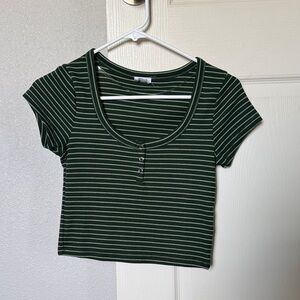 Cotton On Dark Green Striped Crop Top